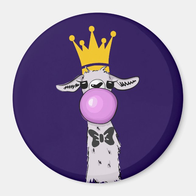 Llama Illustration Blowing a Rosa Bubble Magnet (Framsidan)
