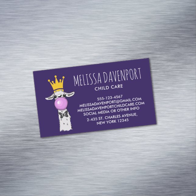 Llama Illustration Blowing a Rosa Bubble Magnetiska Visitkort (In Situ)