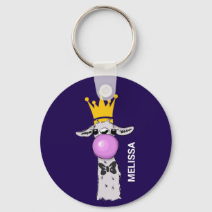 Llama Illustration Blowing a Rosa Bubble Nyckelring