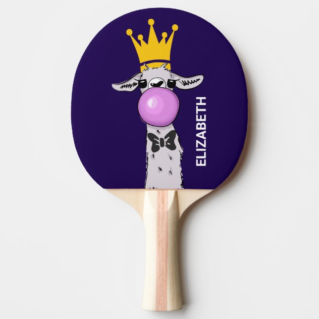 Llama Illustration Blowing a Rosa Bubble Pingisracket (Framsidan)