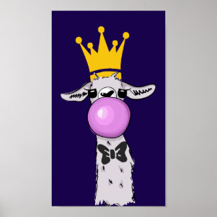 Llama Illustration Blowing a Rosa Bubble Poster
