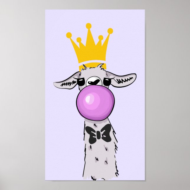 Llama Illustration Blowing a Rosa Bubble Poster (Framsidan)