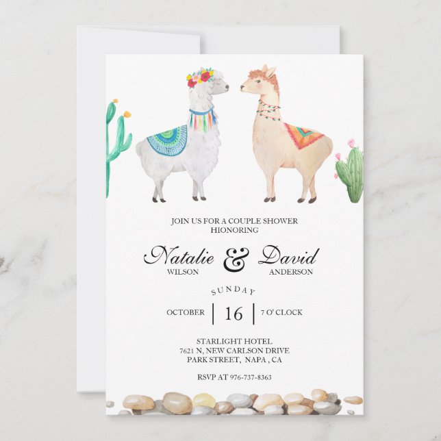 Llama Illustration Teal Couple Shower-inbjudan Inbjudningar (Framsida)