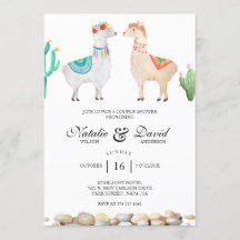 Llama Illustration Teal Couple Shower-inbjudan