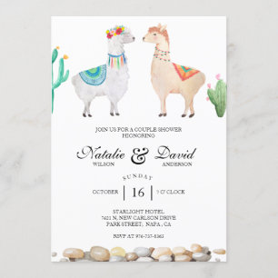 Llama Illustration Teal Couple Shower-inbjudan Inbjudningar