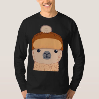 Llama in Winter Hat Cute Character T Shirt