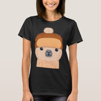 Llama in Winter Hat Cute Character T Shirt