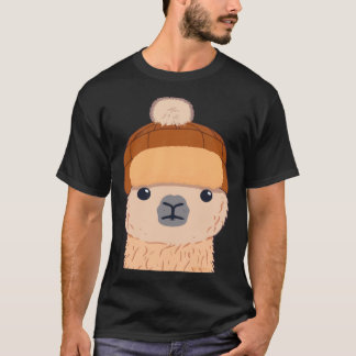 Llama in Winter Hat Cute Character T Shirt