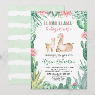Llama-inbjudan till babydusch-flicka, baby mamma inbjudningar