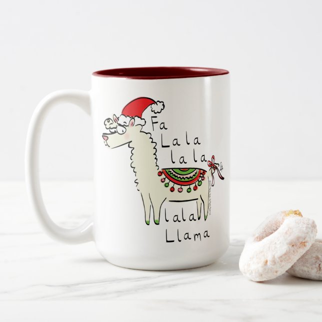 Llama jul Kids Cute Funny Två-Tonad Mugg (Med munk)
