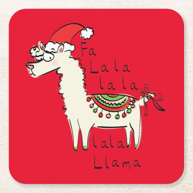Llama jul Kids Cute Funny Underlägg Papper Kvadrat (Framsidan)