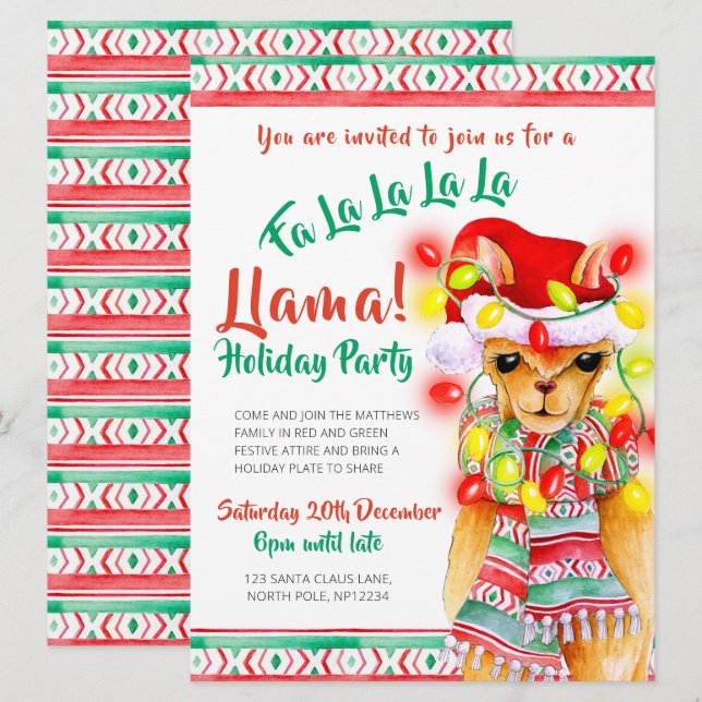 Llama jul party inbjudningar (Fram/baksida)