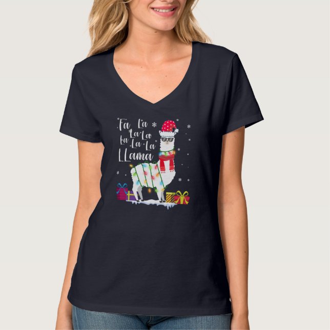 Llama Julsötare Fa-La Lama Funny X-Mas T Shirt (Framsida)