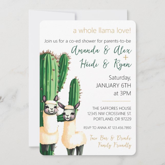 Llama Kärlek Cactus Baby Shower-inbjudan Inbjudningar (Framsida)