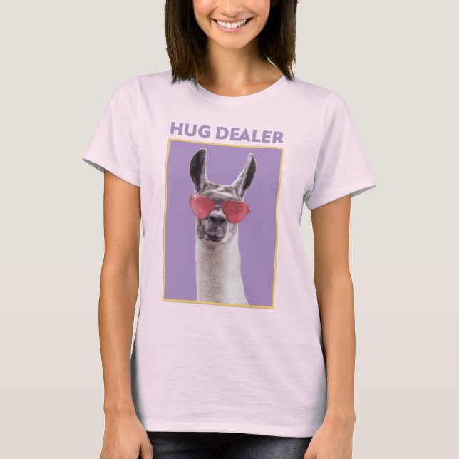Llama Kärlek Cute Hug Dealer T-Shirt (Framsida)