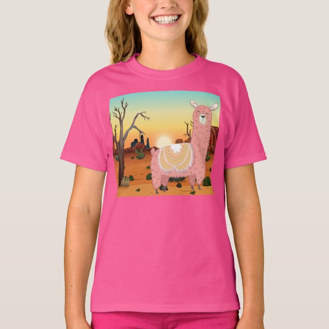 Llama Kärlek Cute Llama i öknen T-Sh T Shirt (Framsida)