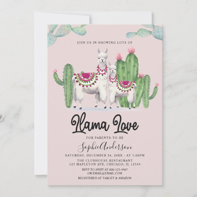  Llama Kärlek Fiesta Cactus mexican Baby Shower Inbjudningar (Framsida)