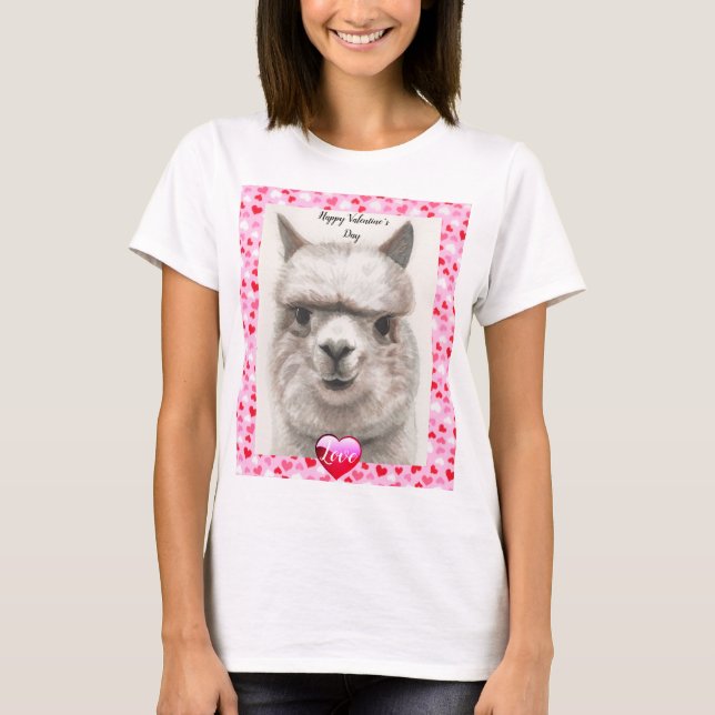 Llama Kärlek Glad Alla hjärtans dag T-shirt Cute T (Framsida)