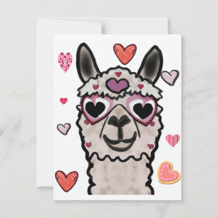 Llama Kärlek Hearts Valentine Tack Kort