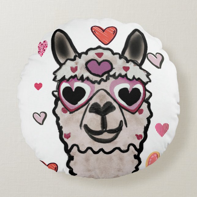 Llama Kärlek Hearts Valentines Dekorativ kudde (Framsidan)