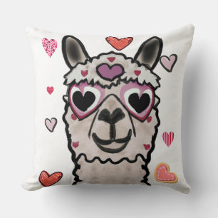 Llama Kärlek Hearts Valentines Dekorativ kudde