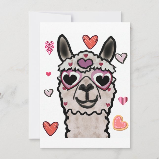 Llama Kärlek Hearts Valentines tackkort Anteckningskort (Framsida)