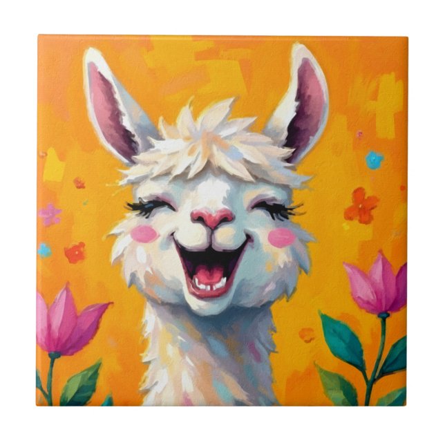 Llama Kärlek i Bloom Kakelplatta (Framsidan)