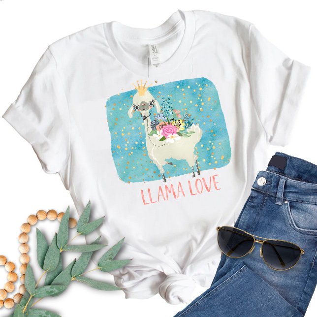 Llama Kärlek Krona Watercolor Cute Kawaii Adsible T Shirt (Skapare uppladdad)