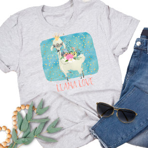 Llama Kärlek Krona Watercolor Cute Kawaii Adsible T Shirt