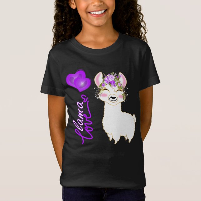 Llama Kärlek - Lila - Hearts T Shirt (Framsida)