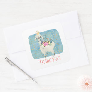 Llama Kärlek Tack Cute Adsible Girls Birthday Fyrkantigt Klistermärke