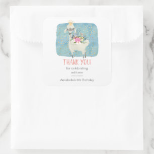 Llama Kärlek Tack Cute Adsible Girls Birthday Fyrkantigt Klistermärke