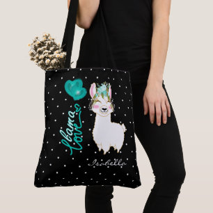 Llama Kärlek - Teal Tygkasse