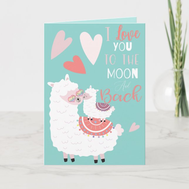Llama Kärlek till Måne Valentine Helgkort (Framsida)