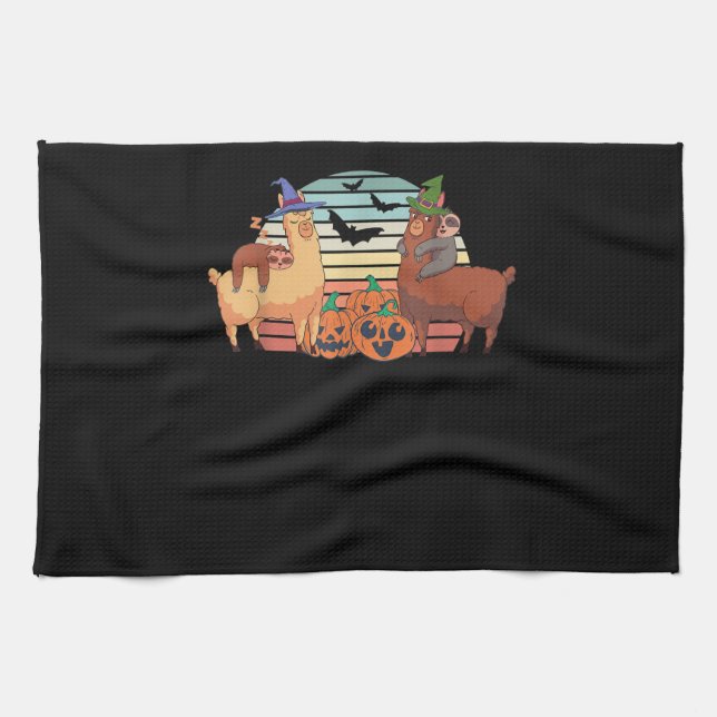 Llama | Kawaii Llama Halloween Sunset Sloth Gift Kökshandduk (Horisontell)
