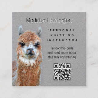 Llama Knitting Instructor QR code Business Card Fyrkantigt Visitkort