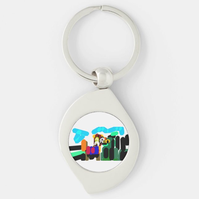 Llama konst glädje swirl silverfärgad nyckelring (Framsidan)