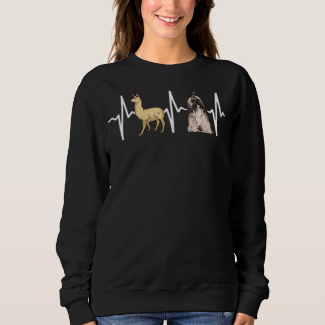 Llama Lhasa Apsos Heartslag Hund T Shirt (Framsida)