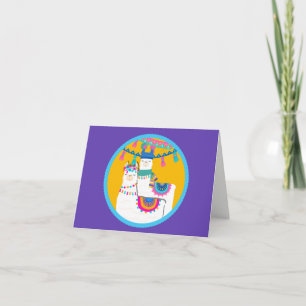 Llama Lila Blå Gul Färgrik Tack Kort