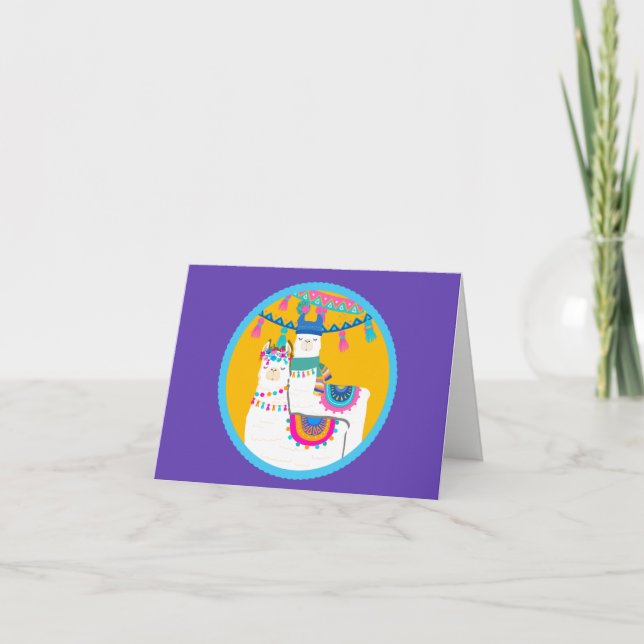 Llama Lila Blå Gul Färgrik Tack Kort (Framsida)