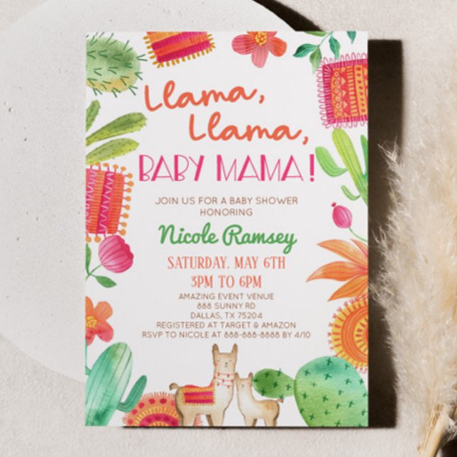 Llama Llama Baby Mamma Cactus Fiesta Baby Shower Inbjudningar (Skapare uppladdad)