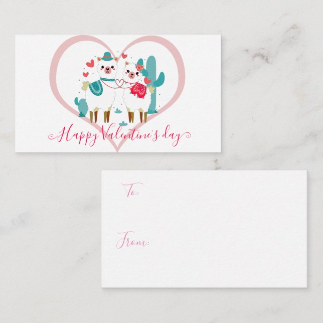 Llama Llove Kids Valentine Anteckningskort (Fram/baksida)