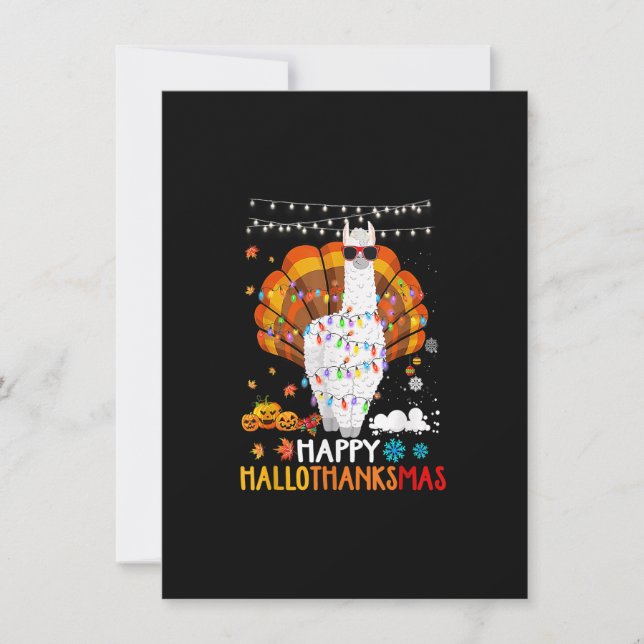 Llama Lycklig Hallothanksmas Halloween Thanksgivin Inbjudningar (Framsida)