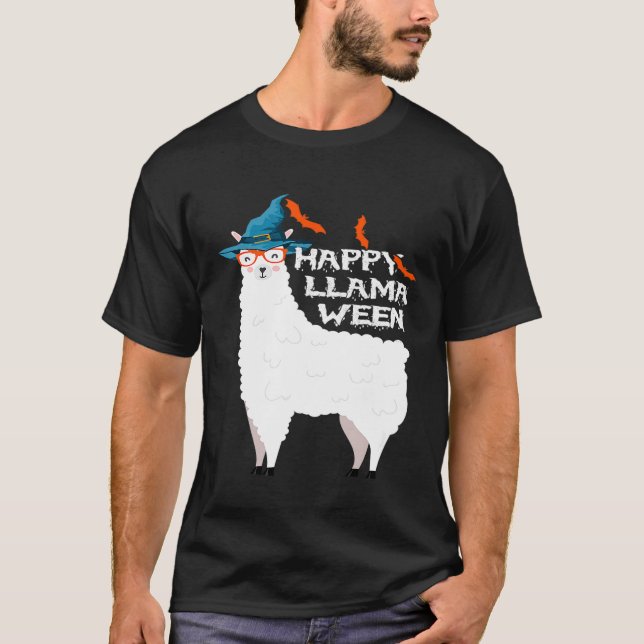 Llama Lycklig Llamaween Halloween Costumes Fall T Shirt (Framsida)