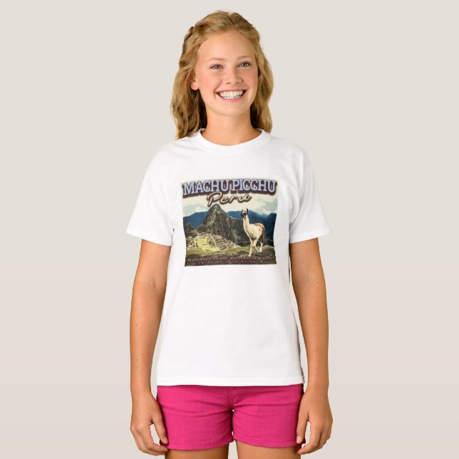 LLAMA - MACHU PICCHU PERU T SHIRT (Hel framsida)