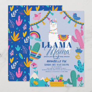 Llama Mamma Alpaca Cactus Blue Boy Shower Inbjudningar
