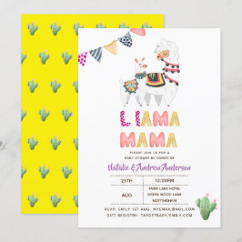 Llama Mamma Baby Shower Fiesta Cacti Cute Girls Inbjudningar