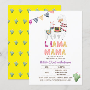Llama Mamma Baby Shower Fiesta Cacti Cute Girls Inbjudningar