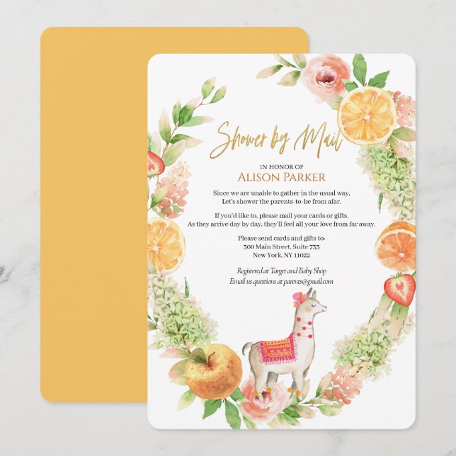 Llama Mamma Blommigt Greenery Baby Shower by Mail Inbjudningar (Fram/baksida)