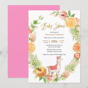 Llama Mamma Citrus Blommigt Greenery Baby Shower Inbjudningar